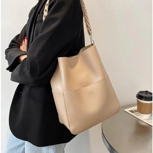 Simple Bucket Shoulder Bags for Women Solid Color Designer Crossbody Bags Lady Soft Leather Tote Messenger Bag 2PCS/SET Handbags