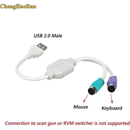 ChengHaoRan 1pcs Splitter USB 2.0 Male to 2 x Female PS2 Keyboard Mouse PS/2 Adapter Cable connector