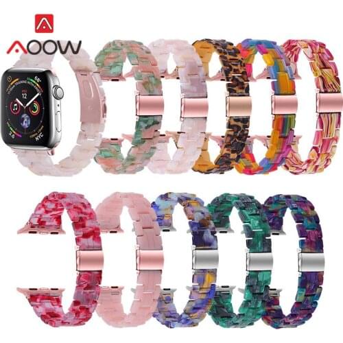 Resin Slim Strap for Apple Watch 44mm 40mm 42mm 38mm iWatch Series 6 5 4 3 2 SE Metal Folding Buckle Watchband Wrist Bracelet