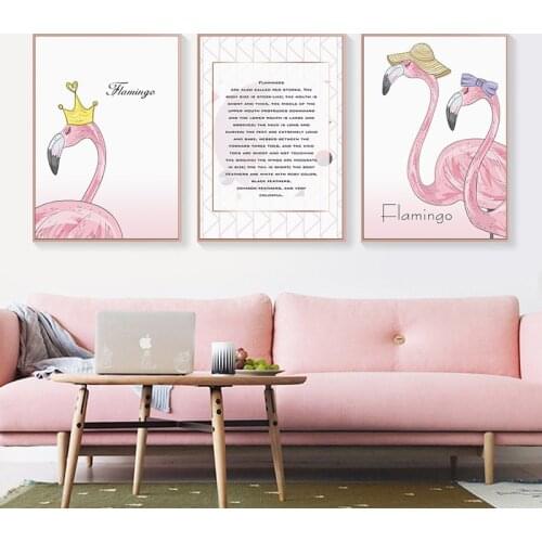 Pink Flamingo Nordic Poster Nursery Wall Art Canvas Painting Crown Quotes Print Wall Pictures for Baby Kids Bedroom Decoration