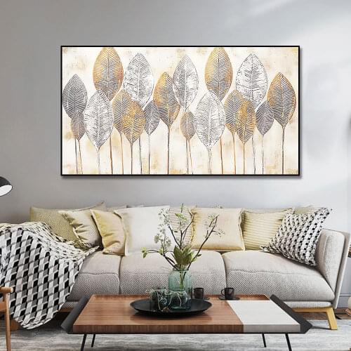 Modern Flowers Poster Print Wall Art Canvas Painting Gold Leaf Picture Abstract Landscape Canvas Art for Living Room Home Decor