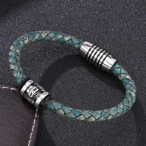 Vintage Charm Leather Bangles Men Stainless Trendy Bracelets & Bangles Woven Bracelet Fashion Mens Jewelry Birthday Gif BB0195