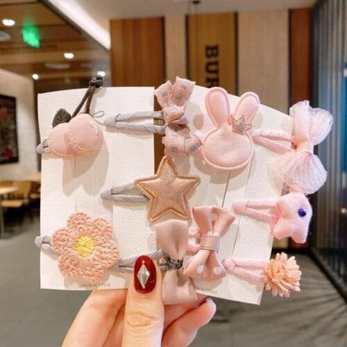 5pcs/Set Hair Clips For Girls Knit Fabric Flower Fruit Bowknot Baby Girl Barrettes Set Hair Accessories Hairpins 2021 Summer New