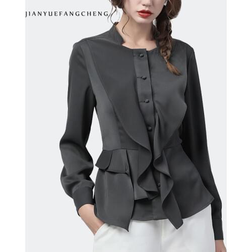 Fashion Women Square Neck Shirt Ruffles Long Sleeve Peplum Top Elegant Slim Solid Color 2020 Spring New Ladies Office Blouses