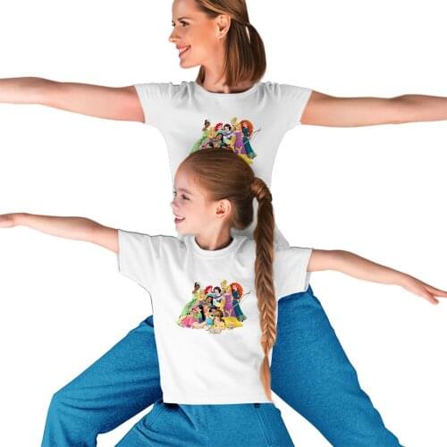 Women Men Baby Girl Boy T-shirts Summer New Products Short Sleeve Comfortable Disney Princess Kawaii Printing Color Family Look