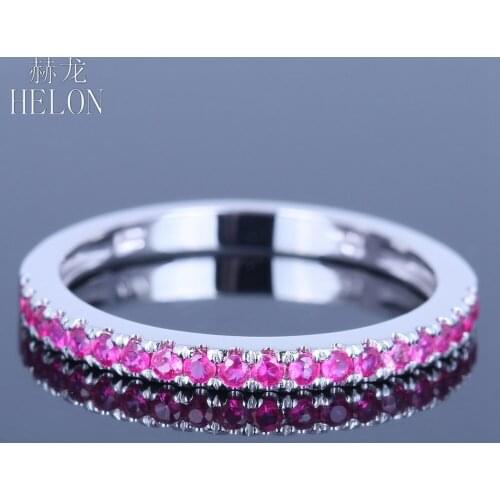 HELON Solid 14k White Gold 0.4CT Genuine Pink Sapphire Gemstone Engagement Ring Women Wedding Anniversary Fine Jewelry Gift