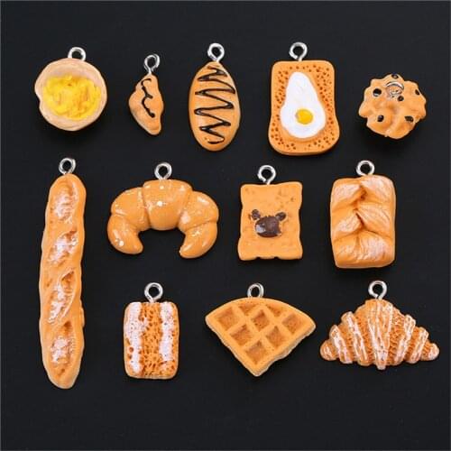 10pcs/lot Funny Child Gift Resin Simulation Bread Cake Food Cookies Charms For Jewelry Making DIY Earrings Keychain Accessories