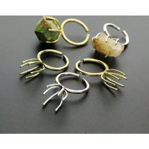 15MM long prong irregular stone adjutable brass ring settings DIY supplies 1294137