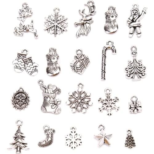 19Pcs Tibetan Silver Mix Style Christmas Charms Pendant Jewelry Making Craft Mixed Types Diy Jewelry Findings