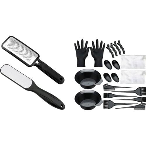 2x Pedicure Rasp Foot File Callus Remover & 20 Pieces Hair Dye Coloring Kit, Hair Tinting Bowl, Dye Brush, Ear Cover
