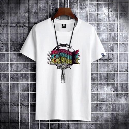 2021 NEW Three Fish Printing 100%cotton Men T Shirt Hip-Hop Cotton T-shirt O-neck Summer Male Causal Tshirts Fashion Loose Tees
