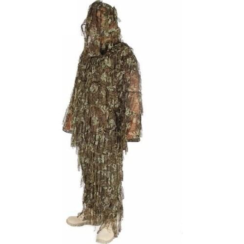 3D Ghillie Suit Jungle Camouflage Hunting Clothes Jacket Pants Tactical Hat Bag Desert Sniper Woodland PONGEE