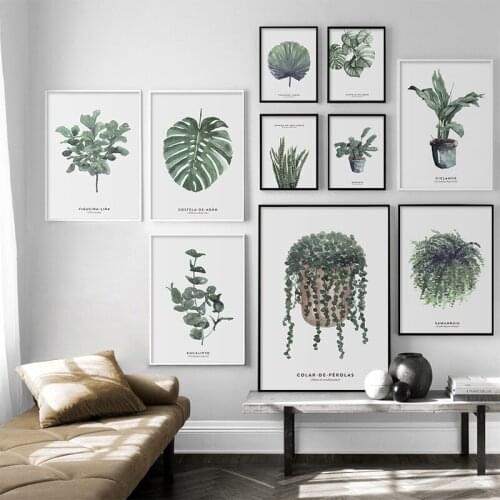Watercolor Leaves Wall Art Canvas Painting Green Style Plant Nordic Posters and Prints Decorative Picture Modern Home wall Decor