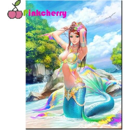 Diy Diamond Painting Cross Stitch Pattern Mosaic Needlework 5D Square Diamond Embroidery Girl Cartoon The Little Mermaid k1114