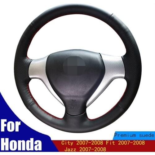 DIY Car Steering Wheel Cover Hand-stitched Black Suede Non-slip For Honda City 2007-2008 Fit 2007-2008 Jazz 2007-2008