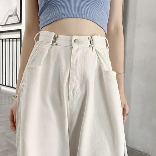 White Denim Trousers Female Streetwear Plus Size Casual High Waist Wide Leg Pants Women Korean Fashion Loose Straight Long Pants