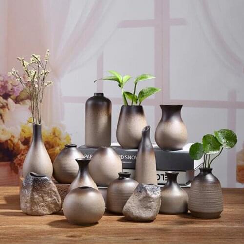 Coarse Pottery Mini Vase Flowerpot Hydroponic Flower Pot Desktop Ornaments Traditional Craft Artifical Flower Planter Home Decor