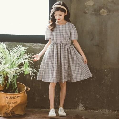Classical Plaid Baby Dress Teen Girls Cute Dress 2021 New Summer Fashion Preppy Children Clothing Kids Clothes,#6318