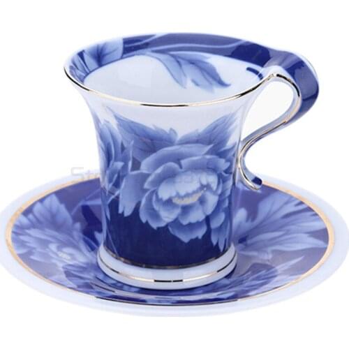 Coffee Mugs Blue Peony Purple Rose Bone China Coffee Cup with Disc Fancy Coffee Cup Self Stirring Mug Ceram Cup