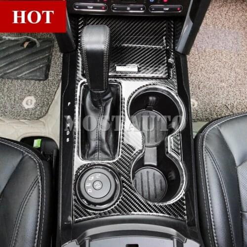 For Ford Explorer Carbon Fiber Gear Box & Water Cup Holder Cover 2016-2018 6pcs Car Accessories Interior Car Decor Car Trim