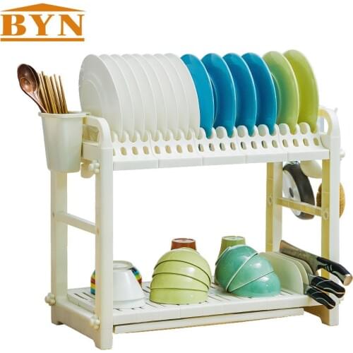 BYN Kitchen Accessories Utensils Holder Dish Rack Drainer White PP Kitchen Drying Rack DQ1301-1