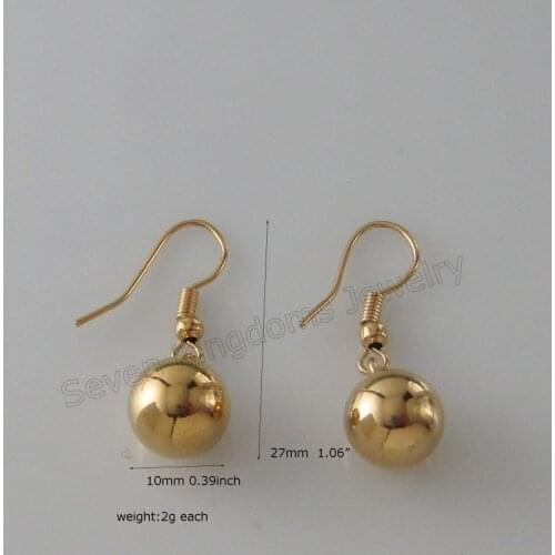 /MIN ORDER 10$ CAN MIX DESIGN// DANGLE EARRING PLAIN BALL CHARM DIA 10MM DANGLER ABOUT TALL 27 MM 1.06" 18 K YELLOW GOLD GP