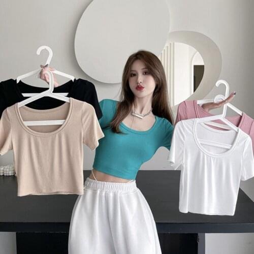 Y2k Solid Black White Cropped Tops Tees Mujer Camisetas Women Bodycon Clothing Streetwear Short Sleeve T Shirts Ropa De Mujer