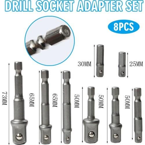 8Pcs Drill Socket Adapters Set Impact Nut Driver Hex Socket Bit 1/4" 3/8" 1/2" Drill Nut Driver Power Extension Rod Bit Adapter