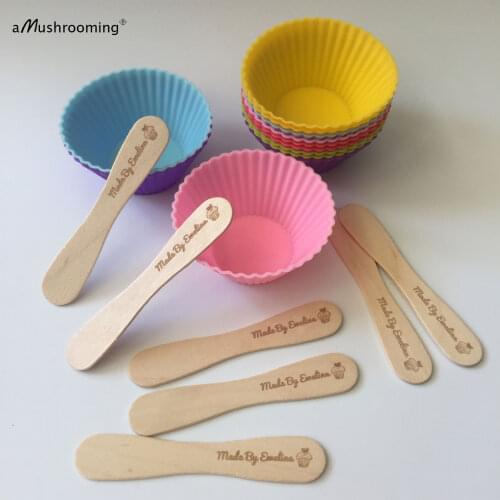 Set of 60 Silicone Cake Muffin Cupcake Mould and Wooden Cakesicle Sticks Biodegradable Eco-Friendly Personalized Text