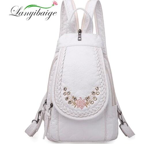 2021New Fashion Embroidery Women Backpack Rhombic Lattice Pattern Leather Ladies Backpack Lightweight And Soft Backpack