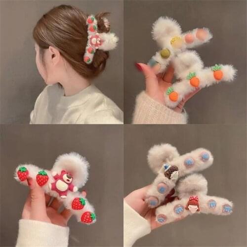 New Girls Cute Cartoon Astronaut Bear Hair Claw Children Baby Knitting Plush Soft Hairpins Kids Hair Clip Hair Accessories
