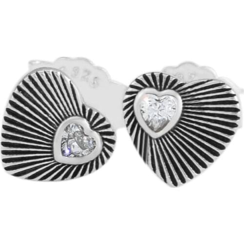 Wholesale Sterling Silver 925 Earring Women Vintage Heart Fans Stud Earings Fashion Jewelry pendientes mujer Free Shipping