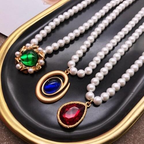 Teardrop Geometry Pendant Choker Necklace Glass Pearl Fashion Classic Jewelry For Womens Gifts