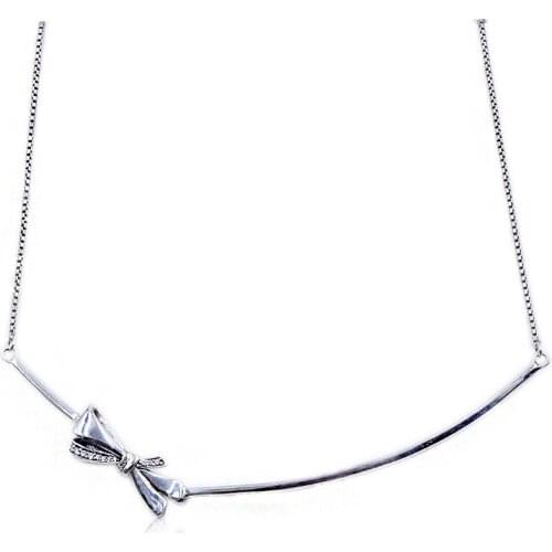 Original Brilliant Bow With Sliding Clasp Necklace For 925 Sterling Silver Necklace Women Wedding Gift Diy Jewelry