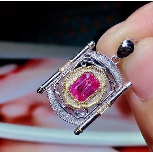 P622 Fine Jewelry Real 18K Gold Natural Pink Sapphire Gemstones 1.41ct Pendants for Women Necklace