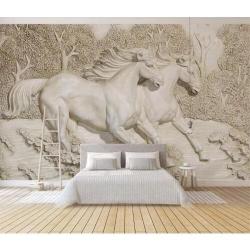 Papel de parede 3d Relief horse photo Mural Wallpaper Living Room Bedroom Landscape Wall paper home decor 3D Painting