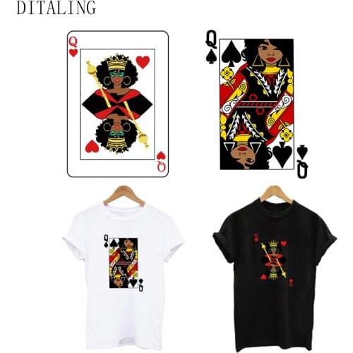 Q Black Queen Thermal Sticker On Clothes DIY T-Shirt Iron On Transfers Patch Fashion Afro Girl Appliqued Washable Custom Patches