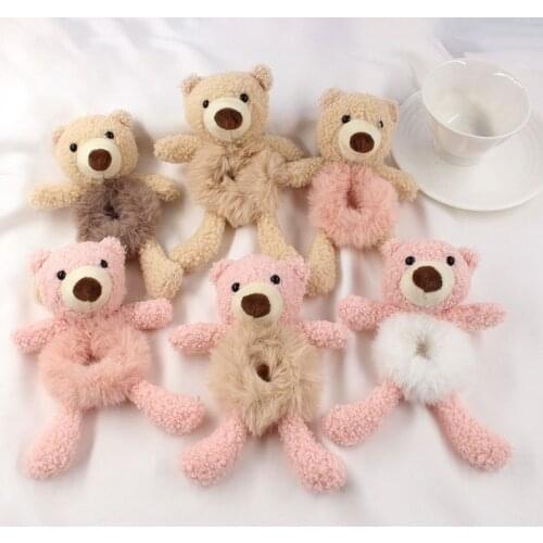 New Fashion Cute Plush Pink Bear Rabbit Scrunchies Elastic Hair Band Hair Rope Ponytail Holder Hair Accessories For Women