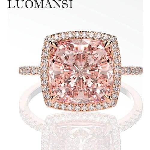Luomansi Luxury 100% 925 Sterling Silver Moissanite Gemstone Diamond Wedding Engagement Ring High-end Jewelry