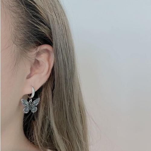 Retro Butterfly Earrings Silver Plated Animal Ear Clip Suitable for Female Street Hip Hop Rock Earrings Girl Party Jewelry
