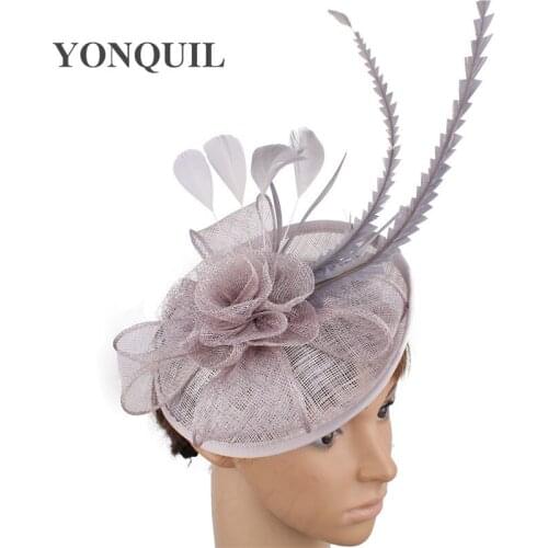 Sinamay Hair Feather Party Hats Bride Elegant Wedding Fascinator Pillbox Hats On Headbands Lady Bridal Hair Accessory SYF265