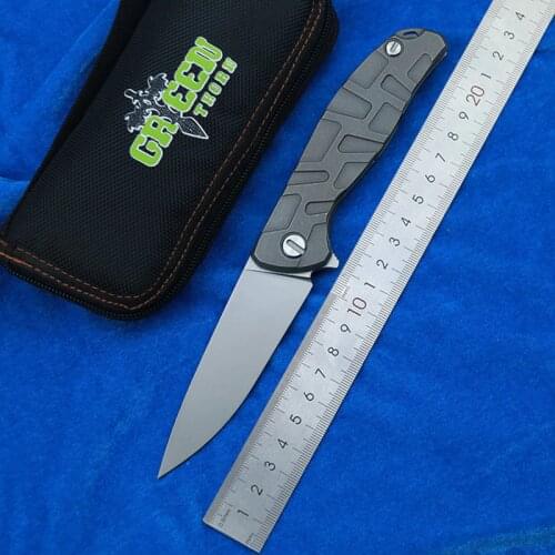 Green thorn Flipper 95 D2 steel blade T mode Titanium handle outdoor camping hunting pocket kitchen fruit folding knife EDC tool