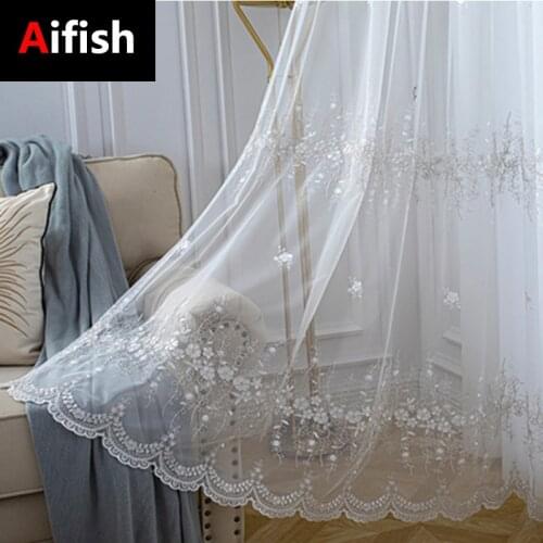 Modern Minimalist Transparent Small White Flower Embroidery Curtain Window Screen Balcony Living Room Bedroom Window Decoration