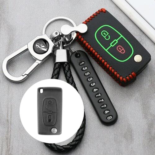 Leather car key case For Peugeot 306 407 807 Partner C2 C3 C4 Picasso Xsara C5 C6 C8 Berlingo Car Smart Key Case Fob Cover new