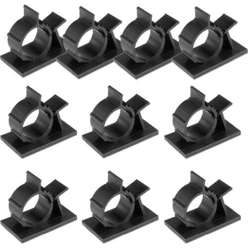 UXCELL Black 10Pcs 1013/1720 Applicable Wire Dia. 16.5-20.1/10-12.5mm Self Adhesive Adjustable Sticker Clip Wire Cable Tie