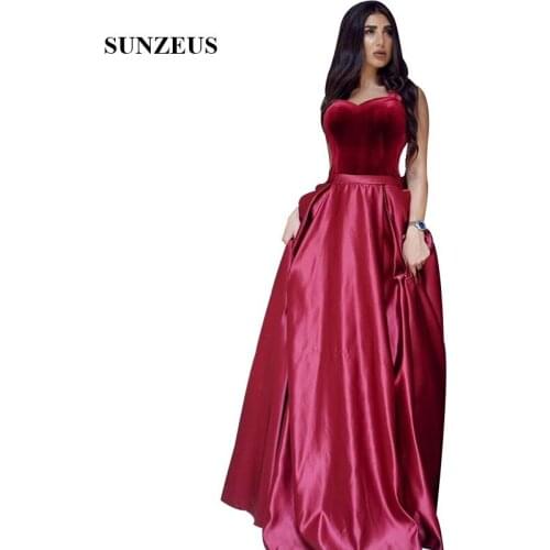 Wine Red Velvet Evening Dress A-line Long Satin Formal Gowns Arabic Women Party Dresses