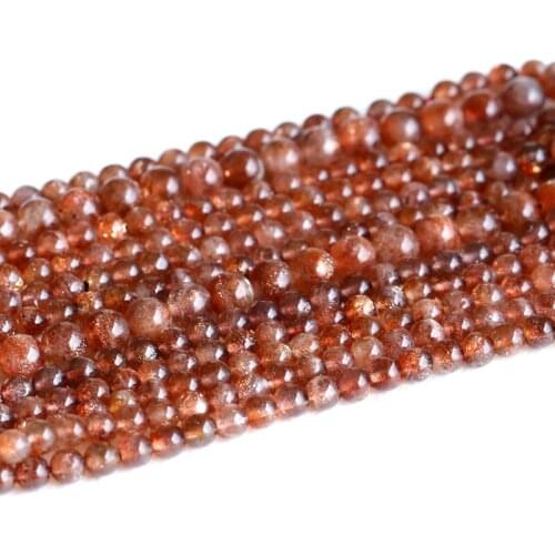 Top High Quality Natural Genuine Coffee Gold Oligoclase Sanidine Sunstone Round Loose Beads 15" 05203