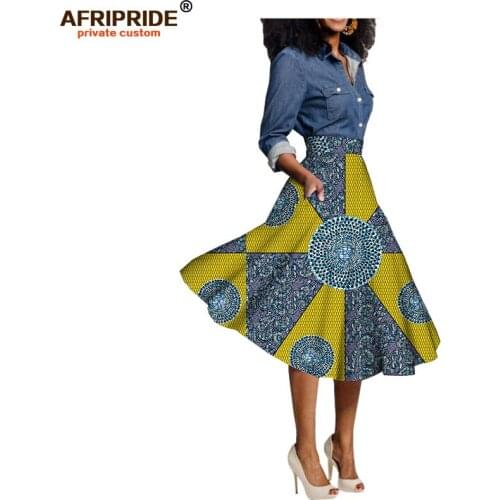 African print skrits for womendashiki clothing knee-length casual skirt 100% pure cotton plus size wax attire AFRIPRIDE A722703