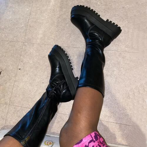 Brand Design Ladies Motorcycle Boots Platform Chunky Heels Zipper Boots Women 2020 Street Casual Party Shoes Woman