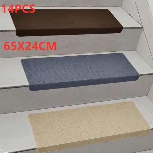 14pcs Stair Tread Carpet Mats Self Adhesive Stair Mat Stair Mat Anti-Skid Step Rugs Safety Mute Floor Mats Indoor Warm Pad 65x24